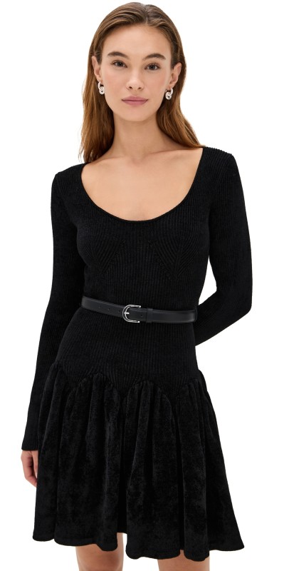 Self Portrait Black Chenille Knit Mini Dress Black