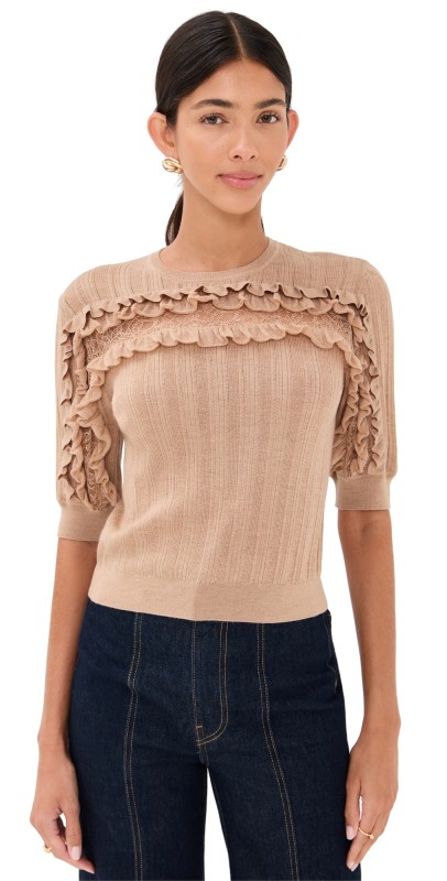 Ulla Johnson Salima Short Sleeve Knit Camel Melange