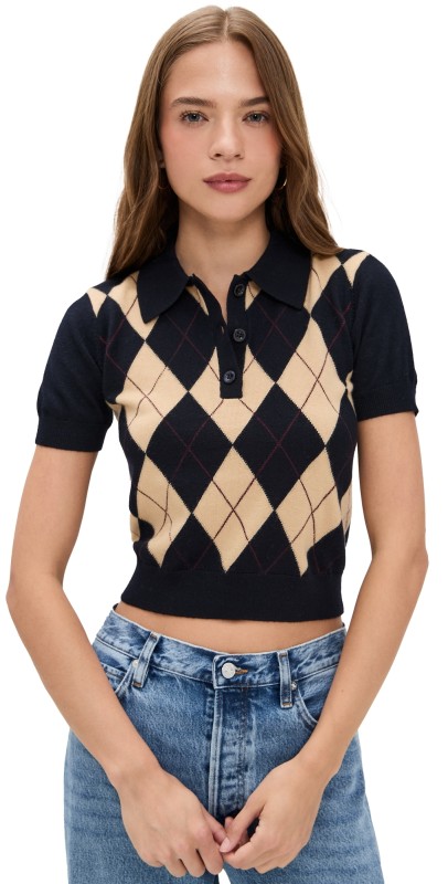 FRAME The Argyle Polo Navy Multi
