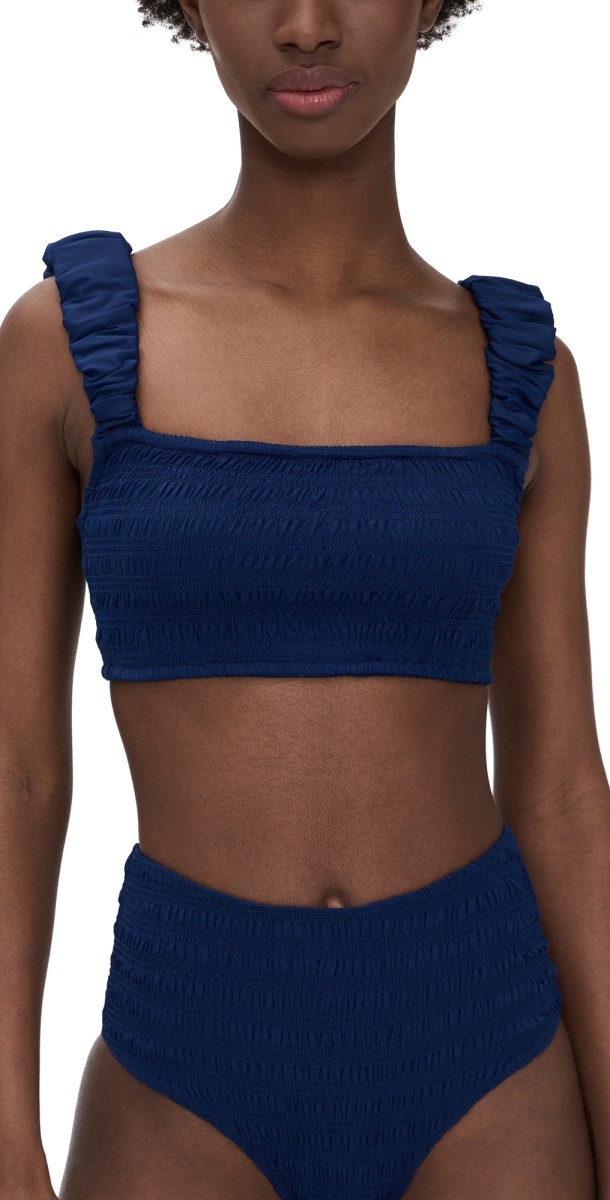 Sea Shyla Solid Smocked Bikini Top Navy