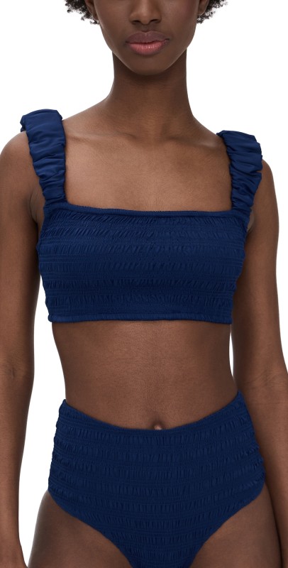 Sea Shyla Solid Smocked Bikini Top Navy