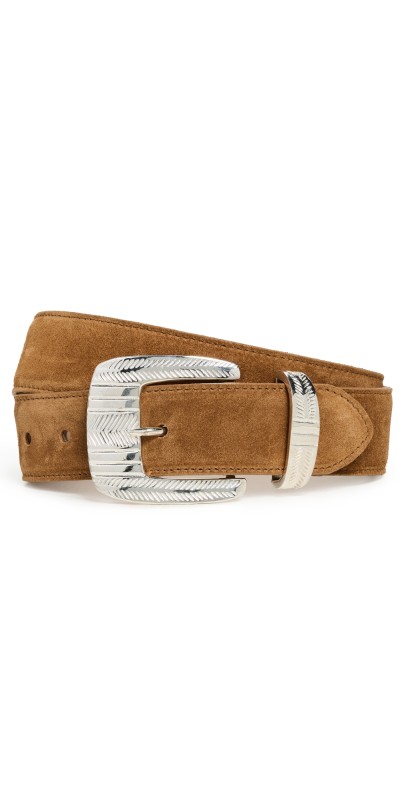 L'AGENCE Aya Western Engraved Belt Cognac Suede