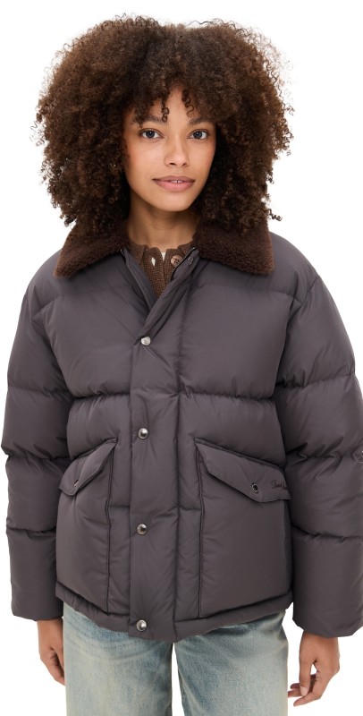 DUNST Unisex Fur Detachable Goose Down Jacket Khaki Brown
