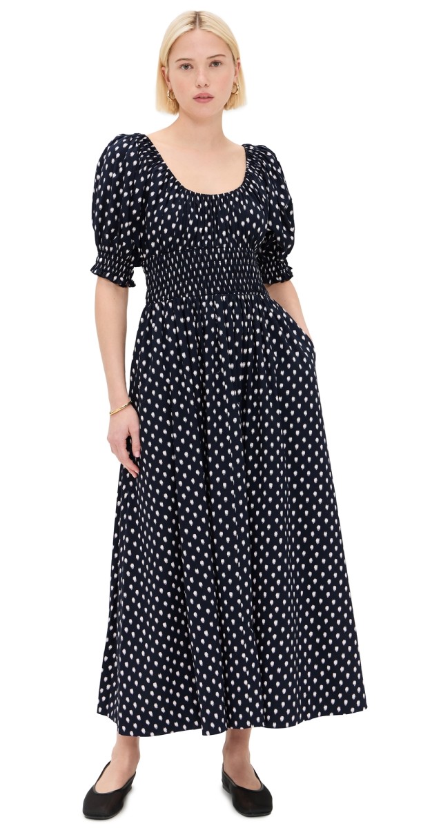 Madewell Shibori Puff Sleeve Midi Dress Shibori Dot With Pink