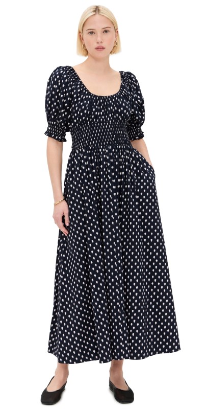 Madewell Shibori Puff Sleeve Midi Dress Shibori Dot With Pink