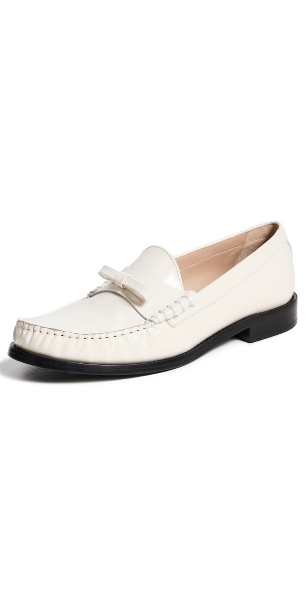 Stuart Weitzman Lottie Bow Loafers Cream