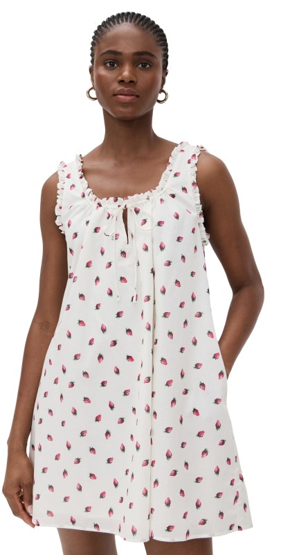 WAYF Juni Mini Dress Ivory Strawberry