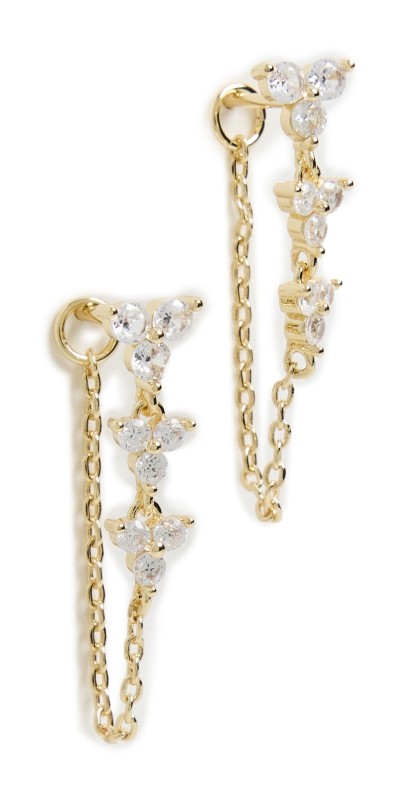 By Adina Eden Multi Trio Cubic Zirconia Chain Front Back Stud Earrings Gold
