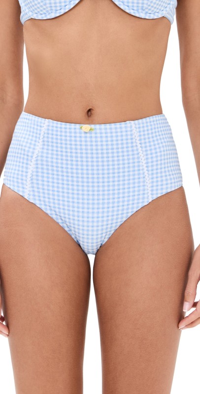 STAUD Wailea Bikini Bottoms Sky Micro Check