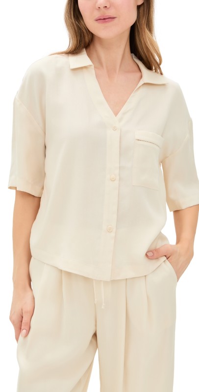 Eberjey Tencel Woven Short Sleeve Top Whitecap Grey