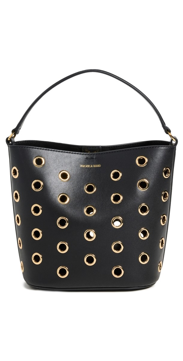 Veronica Beard Small Grommet Feedbag Black/Gold