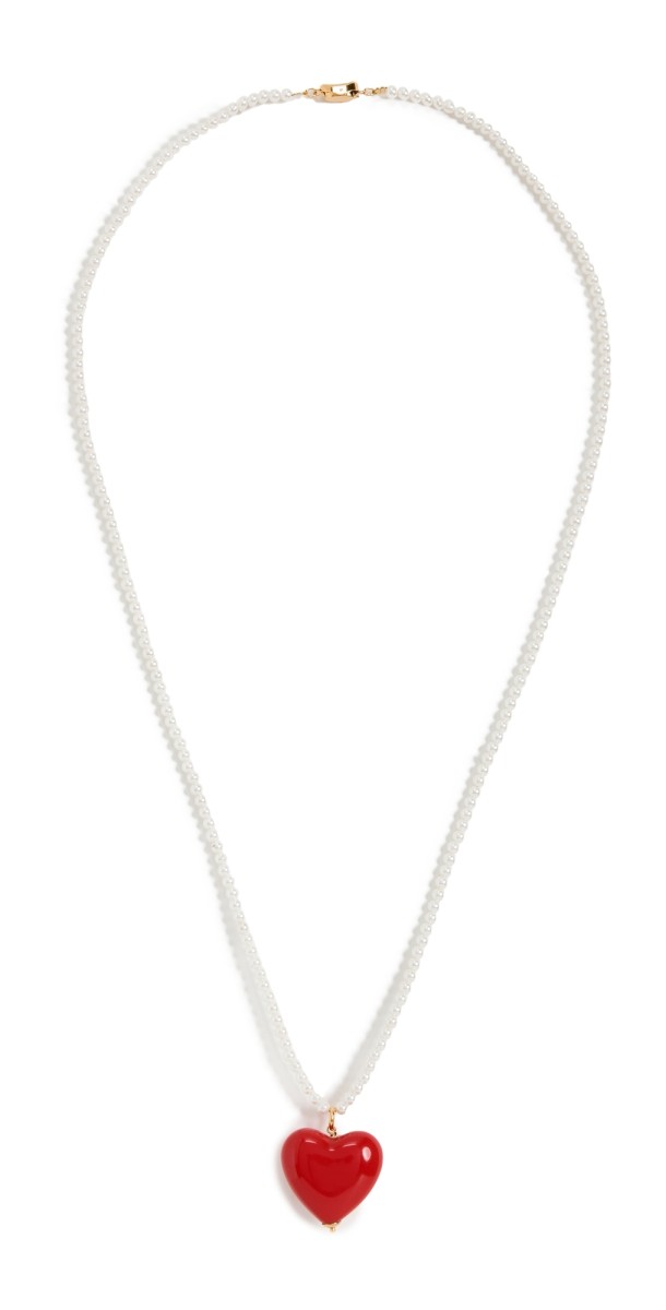 Timeless Pearly Red Heart Majorica Pearl Necklace Red/Whit