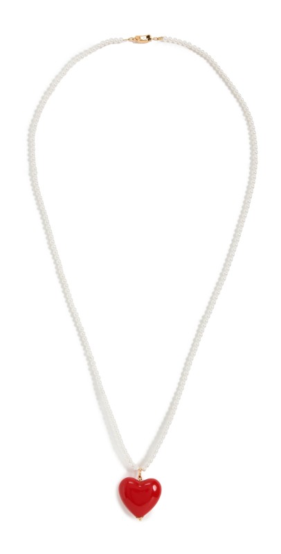 Timeless Pearly Red Heart Majorica Pearl Necklace Red/Whit