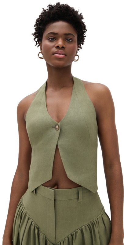 Fe Noel Halle Halter Vest Olive Green