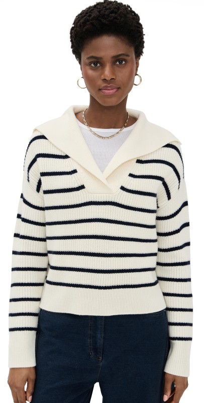 La Ligne Fold Over Collar Sweater Cream/Navy