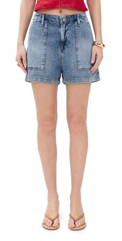 Good American Lite Linen Denim Shorts Indigo786