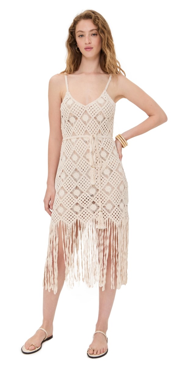 L'AGENCE Haleigh Diamond Over The Shoulder Midi Dress Natural