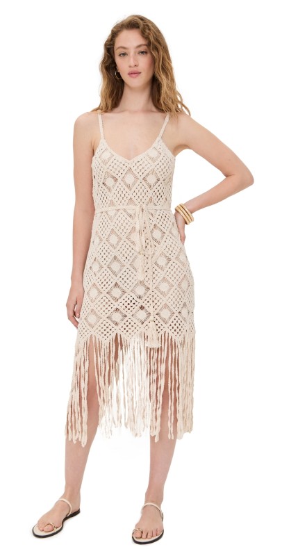 L'AGENCE Haleigh Diamond Over The Shoulder Midi Dress Natural