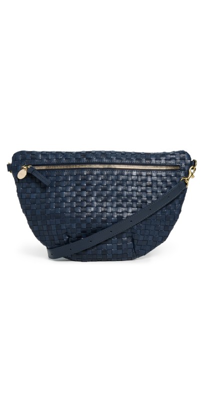 Clare V. Grande Fanny Pack Bleu Marine Woven Checker