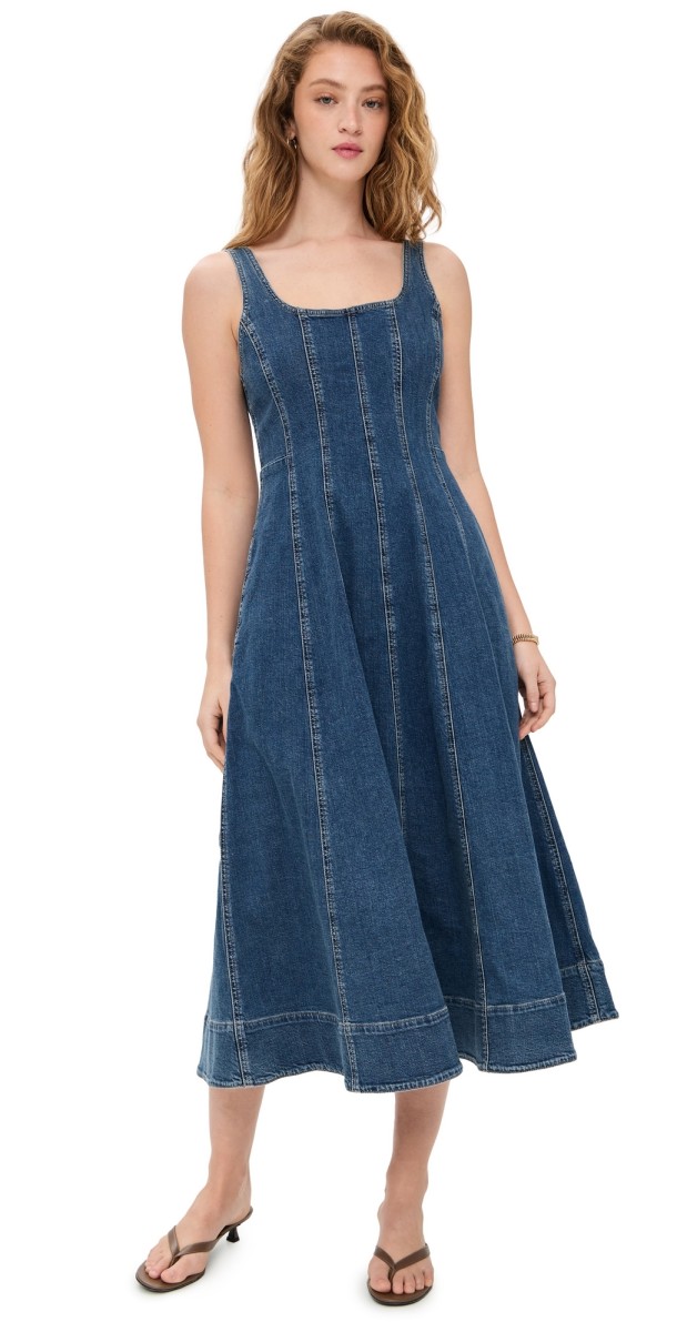 Madewell Denim Seamed Flare Midi Dress In Croswell Wash Croswell Wash
