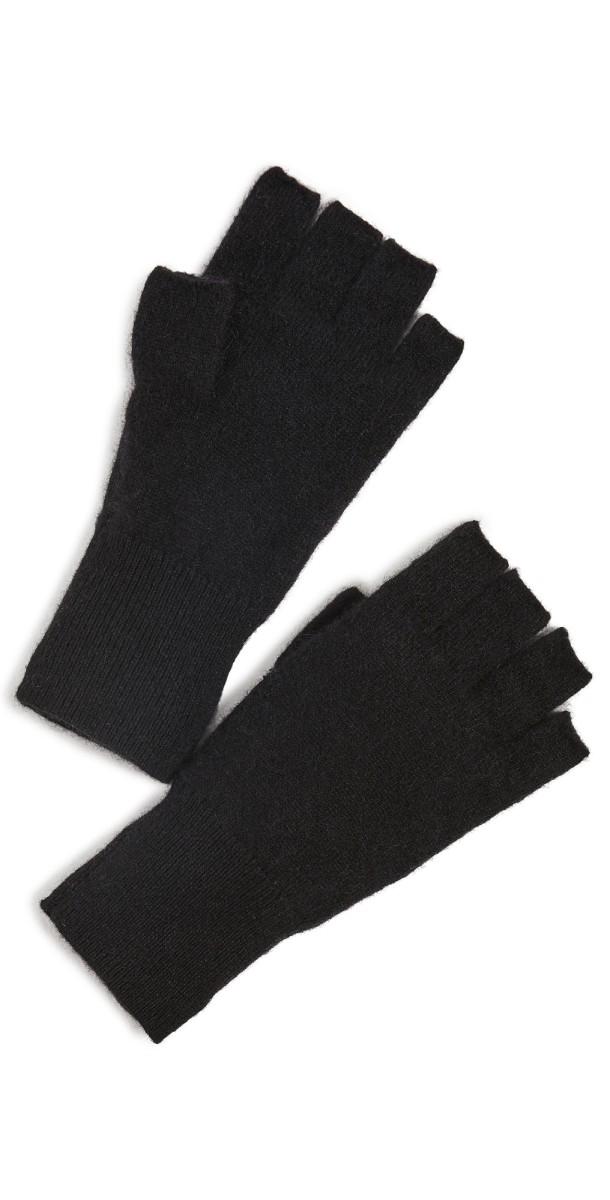 White + Warren Cashmere Fingerless Gloves Black