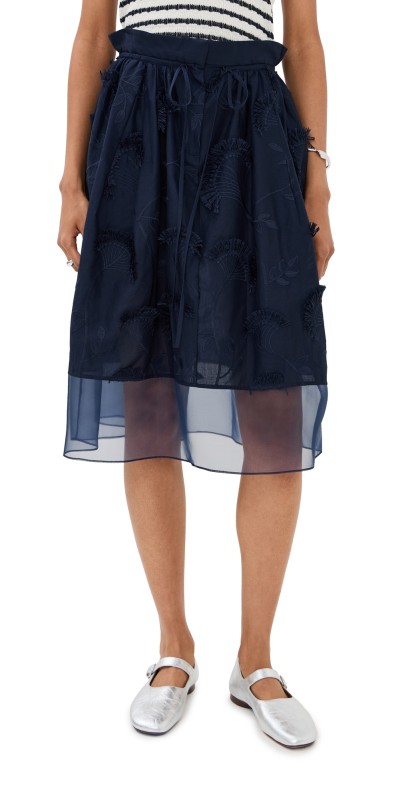 3.1 Phillip Lim Tie Waist Midi Skirt with Organza Combo Midnight