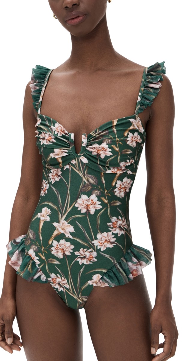PatBO Botanic Retro Flutter One Piece Dark Green