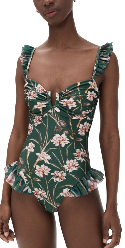 PatBO Botanic Retro Flutter One Piece Dark Green