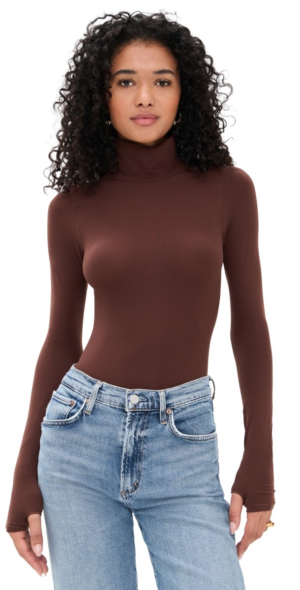 Commando Ballet Turtleneck Thong Bodysuit with Thumbholes Copper