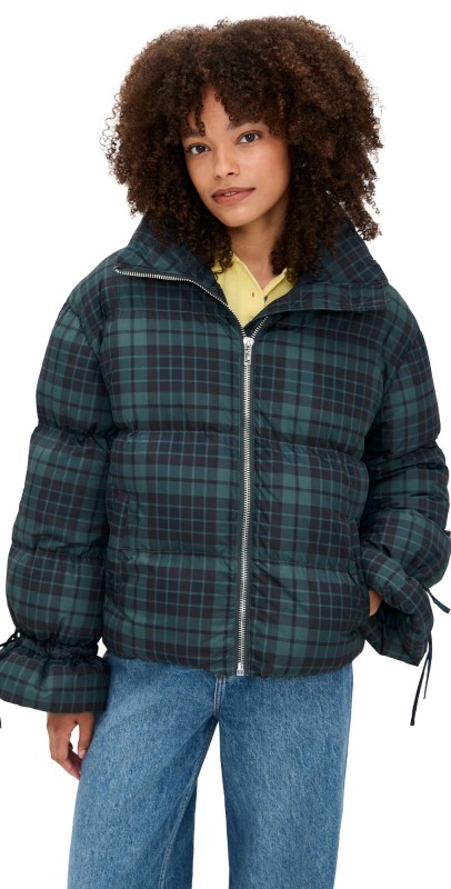 Moon River Plaid Puffer Jacket Green