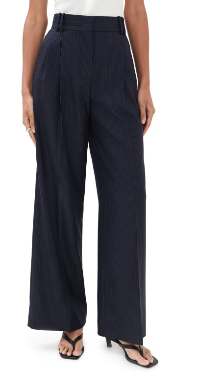 Another Tomorrow Pleated Trousers Navy/Chalk