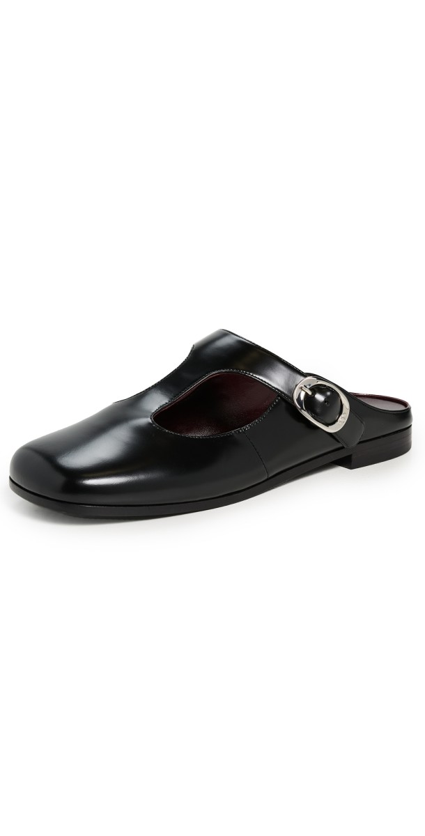 Tory Burch Violet T Strap Mules Perfect Black