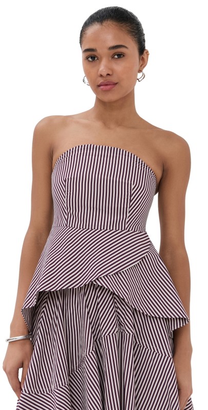 Bite Studios Volans Striped Organic Cotton Petal Top Plum Stripe