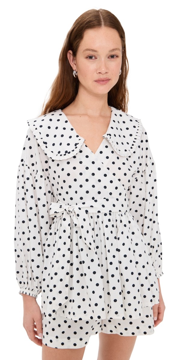 La Maregold Camila Blouse Midnight Polka Dot