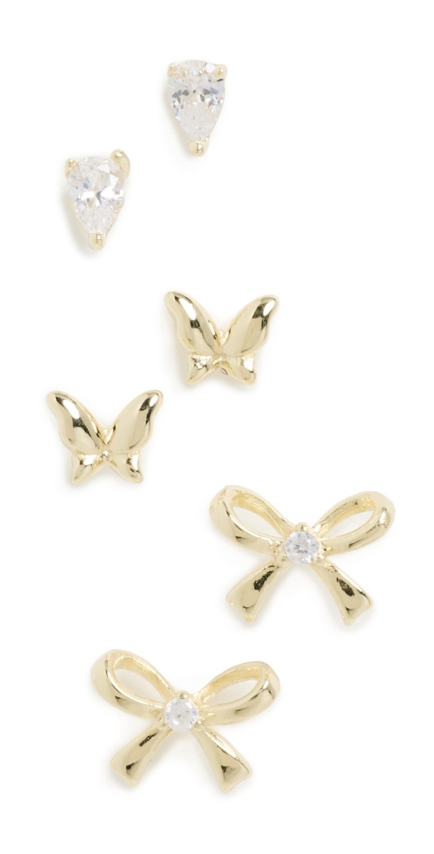 By Adina Eden Bows & More Stud Earrings Combo Set Gold