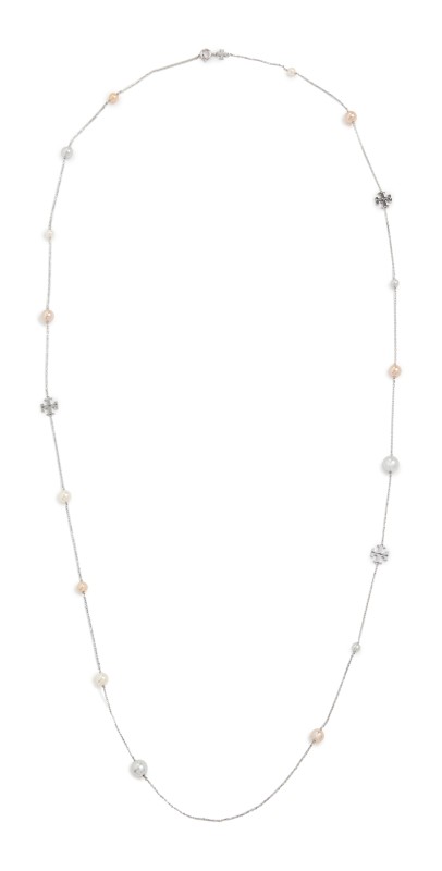 Tory Burch Delicate Kira Pearl Long Necklace Tory Silver/Pearl