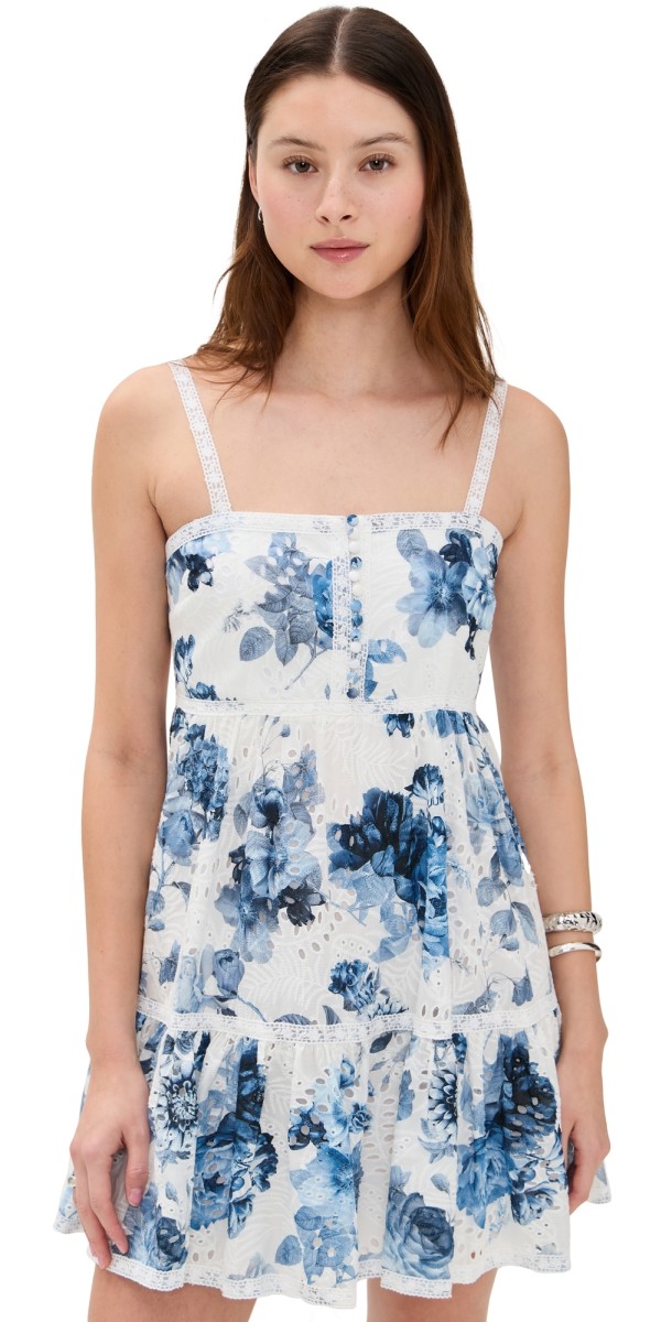 alice + olivia Fallon Square Neck Babydoll Mini Dress Affection Small