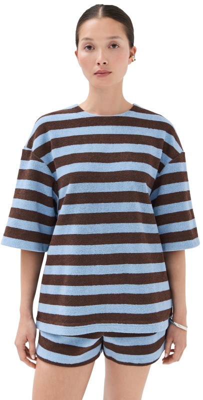 Tibi Bonded Dry Loop Terry Easy Tee Brown/Blue Multi