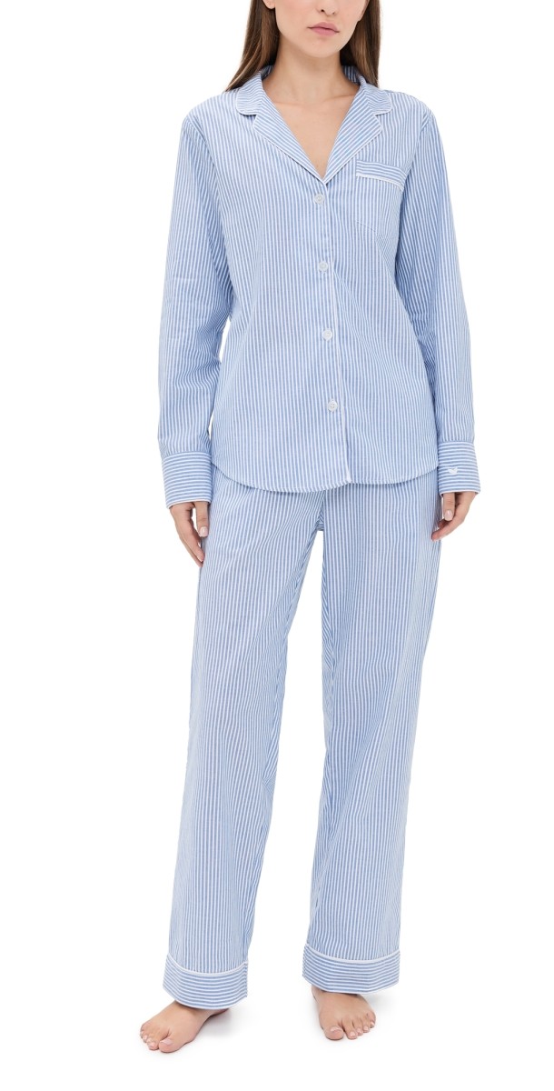 Petite Plume French Blue Seersucker Pajama Set Blue