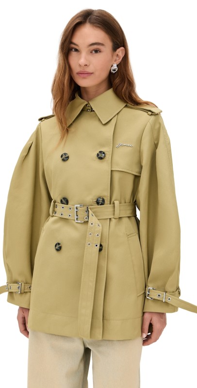 GANNI Heavy Twill Midi Trench Coat Boa
