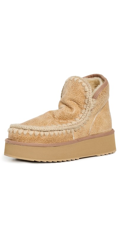 MOU Mini Platform Boots Crackled Old Beige