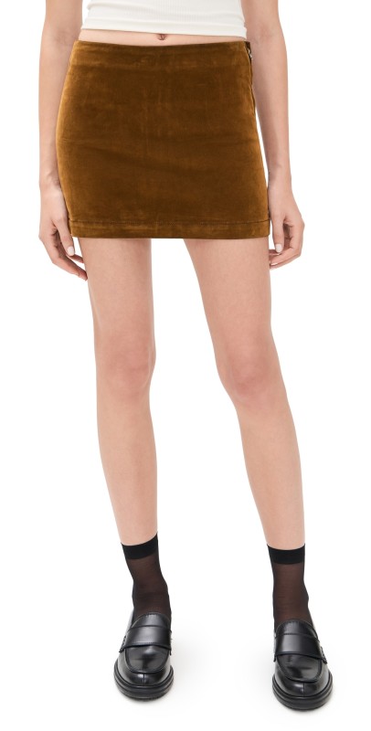 Joe's Jeans The Flocked Velvet Mini Skirt Bronze Brown