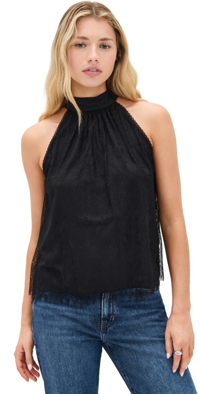 alice + olivia Maris Halter Neck Gathered Top Off White