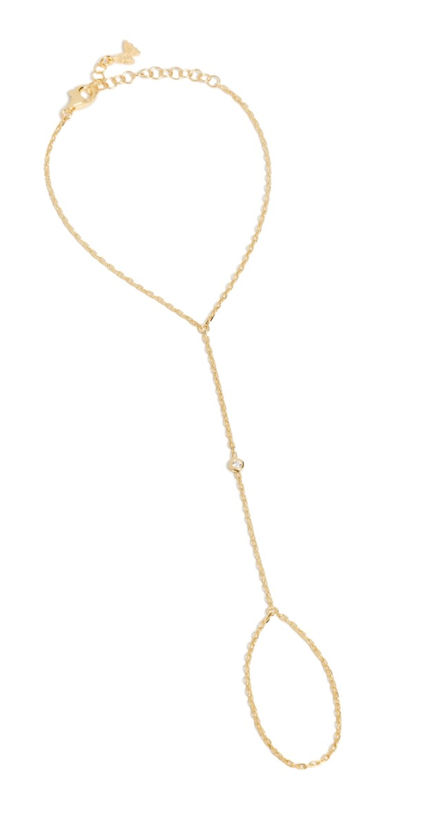 By Adina Eden Cubic Zirconia Single Bezel Hand Chain Gold
