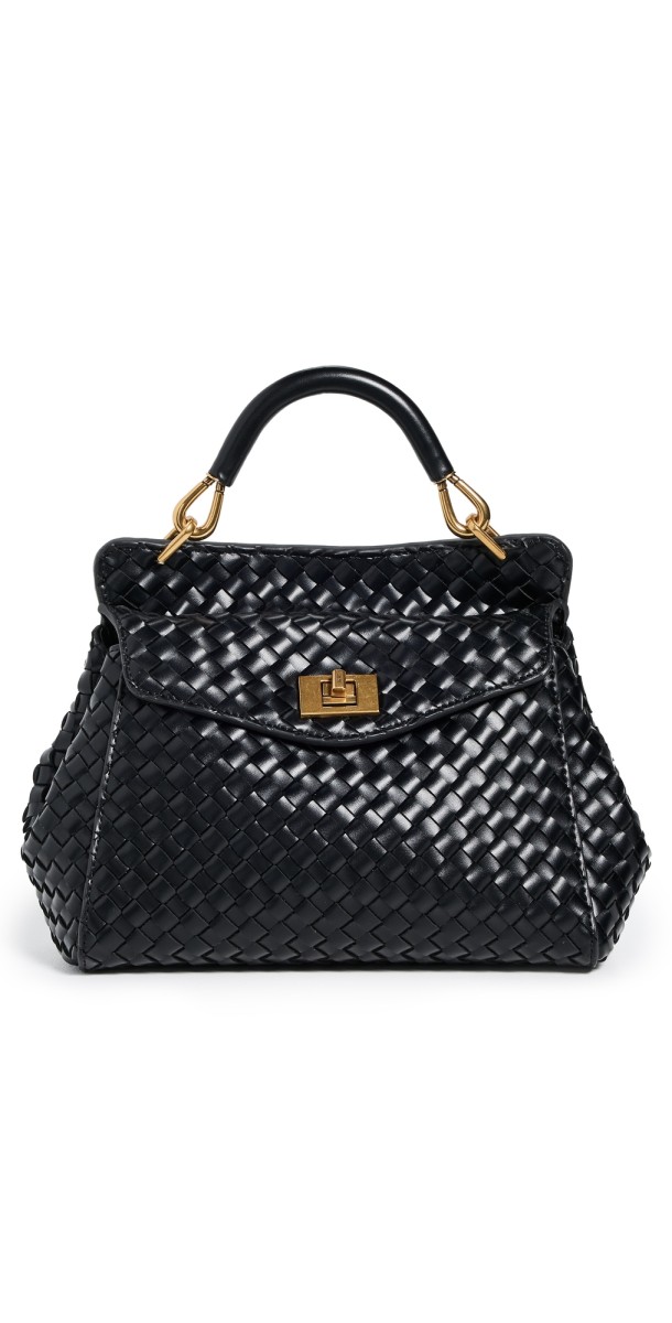 JW PEI Lucia Classic Top Handle Woven Bag Black