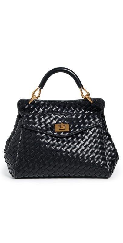 JW PEI Lucia Classic Top Handle Woven Bag Black