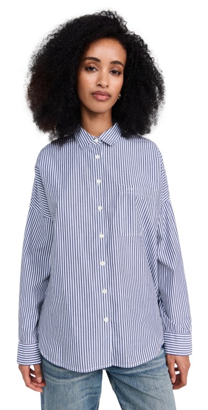 Alex Mill Jo Shirt in Striped Paper Poplin Navy/White