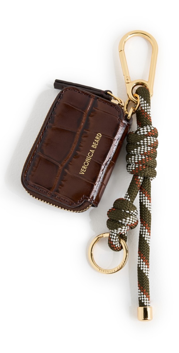 Veronica Beard Croc Zip Pouch Bag Charm Chestnut Mult