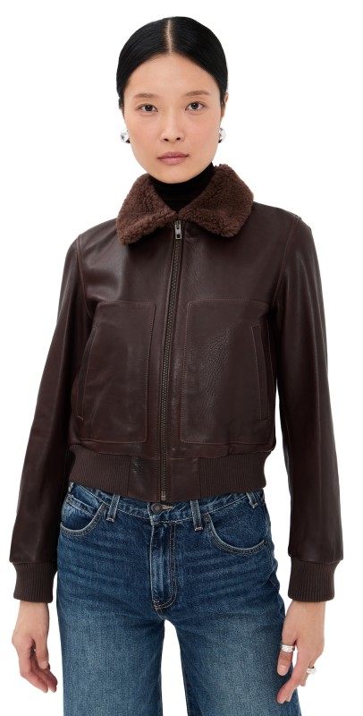 Nili Lotan Tom Leather Jacket Dark Brown
