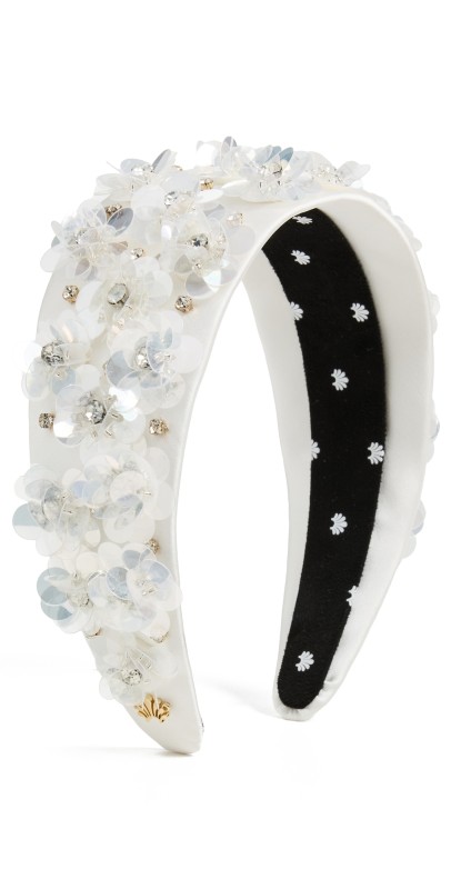 Lele Sadoughi Brigitte Paillette Floral Headband Dove Whit